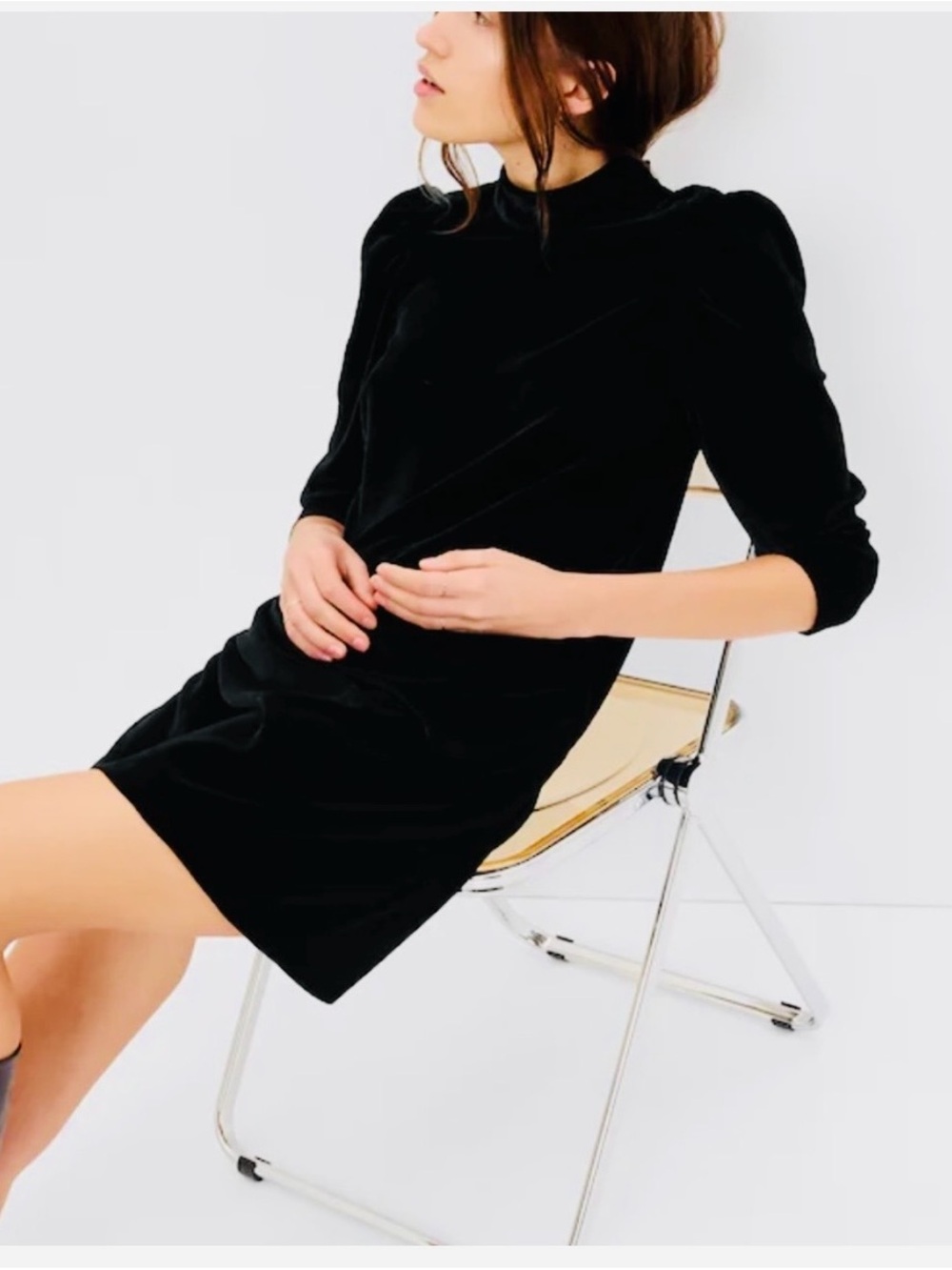 GAP Black Velvet Puff-Sleeve Mini Dress